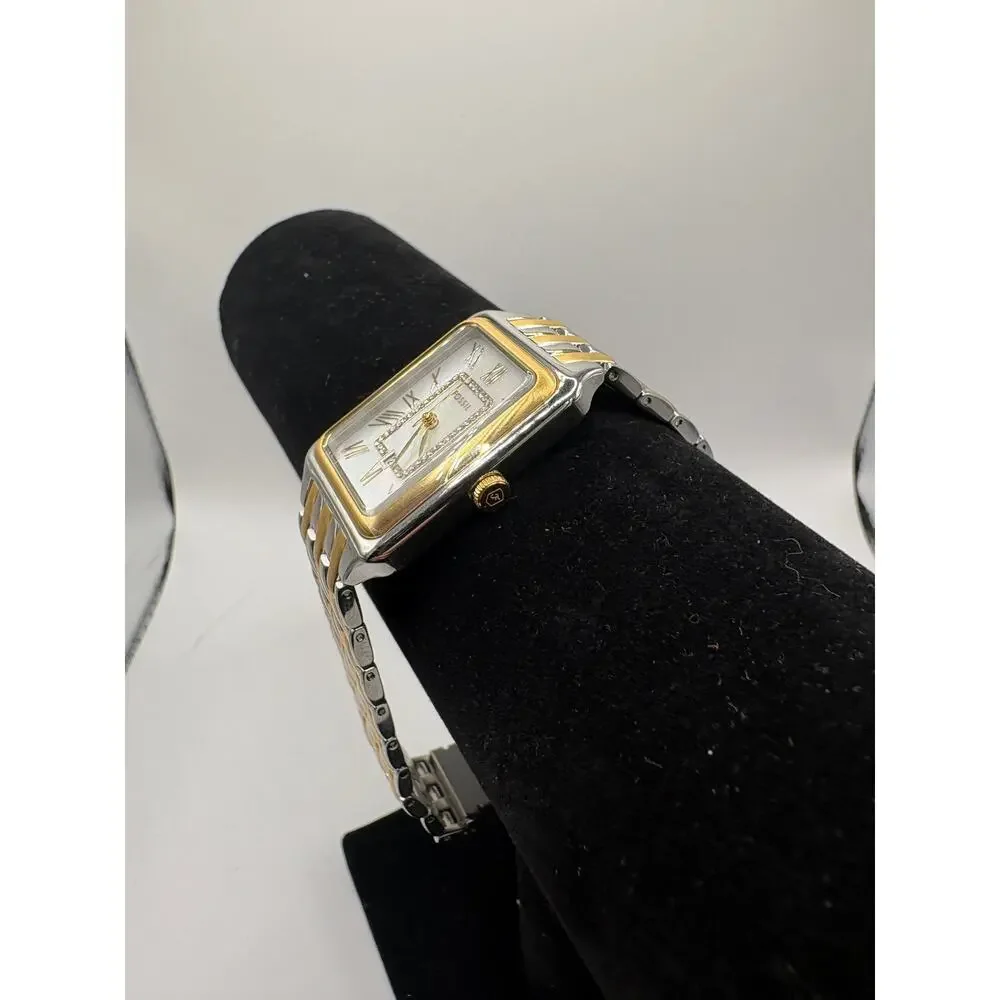 Fossil Es5305 Women's Two Tone Rectangular Crystal Watch New With Tags